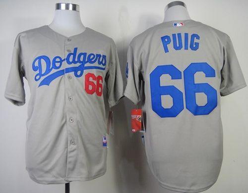 Dodgers #66 Yasiel Puig Grey Cool Base Stitched MLB Jersey - Click Image to Close